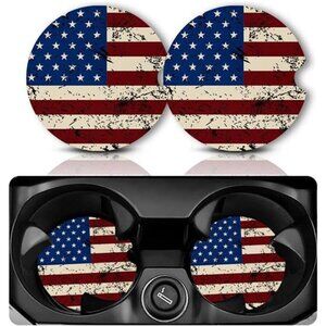 Car Cup Coasters American Flag 2-Pack Cup Holder Anti Slip Rubber Vehicle